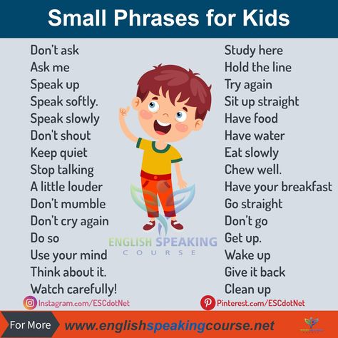 How to speak English with Kids? Small Sentences For Kids, English Speaking For Kids, Basic English For Kids, Small Phrases, English Conversation For Kids, How To Speak English, Simple English Sentences, Life Skills Kids, Teach English To Kids