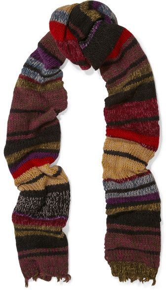 Etro - Striped Wool-blend Scarf - Burgundy Boho Scarves, Scarf Aesthetic, Colorful Scarves, Bohemian Scarves, Boho Scarfs, Bohemian Aesthetic, Striped Scarves, Crochet Inspo, Mode Inspo