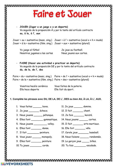 Faire et Jouer online worksheet for 2º ESO. You can do the exercises online or download the worksheet as pdf. French Revision, French Documents, French Lessons For Beginners, Free French Lessons, Reading Exercises, Exercises For Kids, Learn French Beginner, French Reading, French Conversation