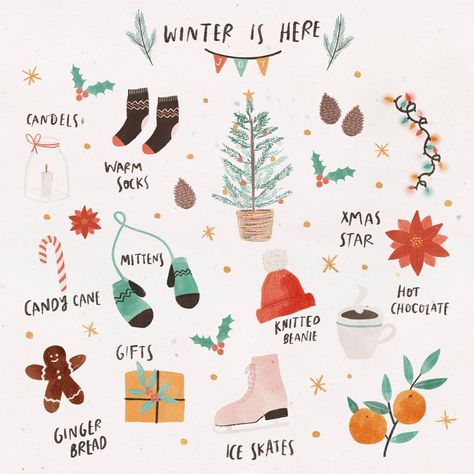 Maja Tomljanovic, Calendar Illustrations, Christmas Objects, Blog Illustration, December Quotes, Winter Illustration, Small Head, Winter Is Here, Winter Diy