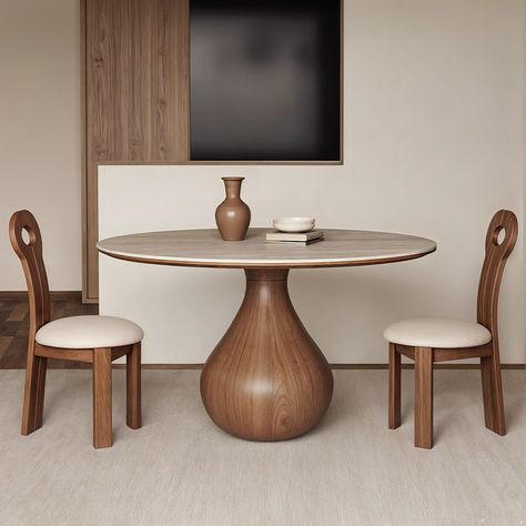 Hernest | 2024 Round Dining Table for 4 with Sintered Stone and Wooden Pedestal Base for Dining Room, Walnut Wooden Kitchen Table Round Dining Table Styling, Round Dinning Table, Dining Table For 4, Round Dining Table Set, Wooden Dining Table Set, Wooden Kitchen Table, Round Table Decor, Wooden Pedestal, Round Table And Chairs