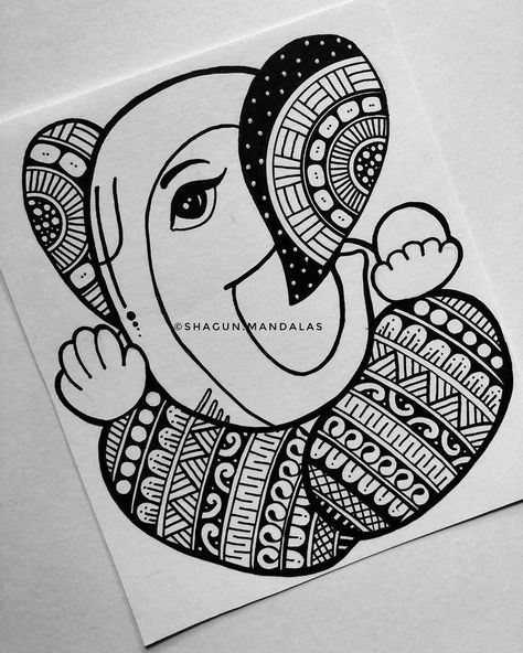 Easy And Cute Mandala Art, Mandala In Canvas, Easy Ganesha Drawing Mandala, New Mandala Art Design, Ganapati Mandala Art, Mandala Ganesha Art, Ganesh Ji Mandala Art, Ganesha Drawing Mandala, Mandala Doodle Art Design