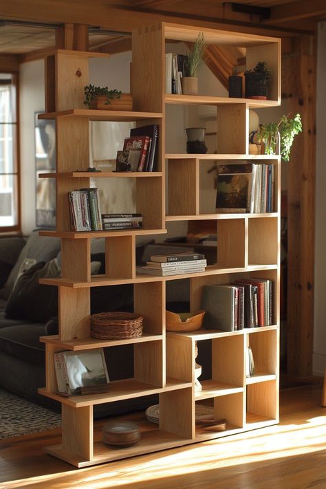 Desk As Room Divider, Bookshelf Behind Couch Room Divider, Cube Storage Wall Divider, Open Divider Shelves, Dividing Shelf Wall, Room Divided By Bookshelf, Wood Bookshelf Room Divider, Rolling Bookcase Room Divider, Diy Peg Board Room Divider