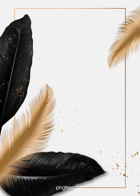 Luxury Black Palm Golden Feather Border Wedding Background Wedding Background, Black And Gold, Feathers, Frame, Gold, White, Black