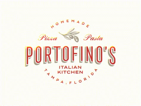 Portofino Italian Kitchen hand-drawn logo pasta pizza restaurant Italian Restaurant Logos, Bedroom Inspirations Teenage, Italian Logo, Italian Kitchen Design, Pizza Branding, Pizza Logo, Food Truck Business, Restaurant Logo, Pizza Restaurant