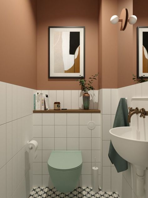 Terracotta Bathroom, Design Interior Baie, Makeover Kamar Mandi, Toilette Design, Small Toilet Room, Latest Interior Design Trends, Toilet Sink, Bad Inspiration, Downstairs Toilet