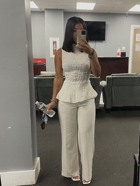 White Corporate Attire, Business Professional Outfits Black Women, Girly Office Outfits, Black Femininity Classy, Modest Baddie Outfits, Modest Baddie, Church Outfit Black Women, Cute Professional Outfits, Corporate Baddie