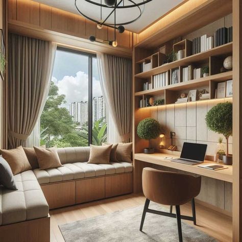 Living Room Window Nook, Working Home Office, Work Corner Living Room, Tv And Office Room, Home Nook Ideas, Inspiring Home Office, Office With Tv And Couch, Living Room With Study Area, Living Room With Desk Area