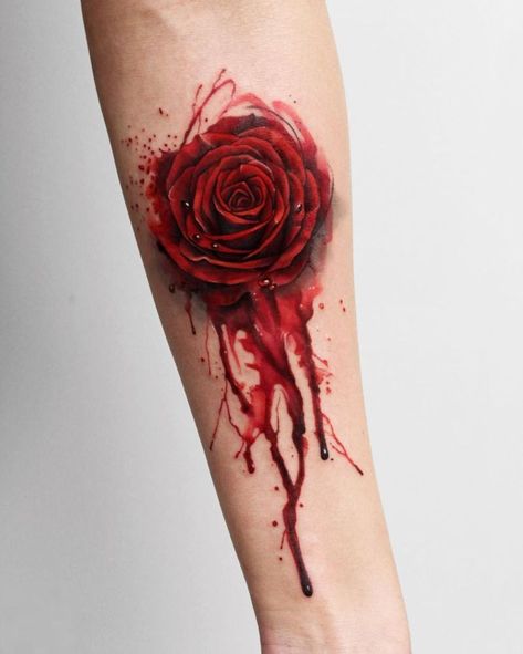 Blood Tattoo, Red Rose Tattoo, Tattoo Me, Awesome Tattoos, Tattoo Love, Tattoos And Body Art, Ink Ideas, Skin Art, Rose Tattoos