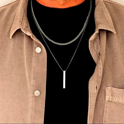 Male Chains Necklaces For Men, Masculine Jewelry Silver, Male Jewelry Necklace, Mens Pendant Necklace Silver, Men Necklace Aesthetic, Male Chains, Necklace Tattoos, Men Jewelry Necklace, Male Necklaces