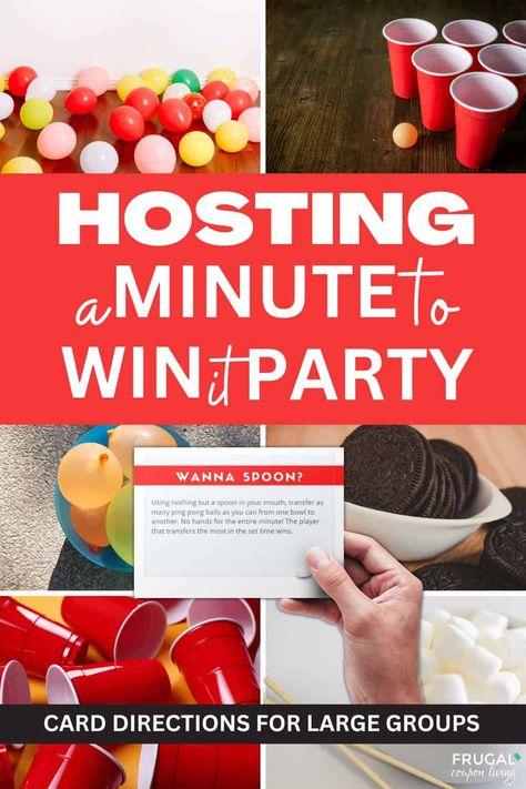 Minute To Win It Party Decorations, 50th Bday Party Games, Adult Olympic Party Games, Cup Games For Parties, Game Prizes For Adults, Picnic Game Ideas, Balloon Games For Adults, Minute To Win It Games For Kids, Table Games For Kids