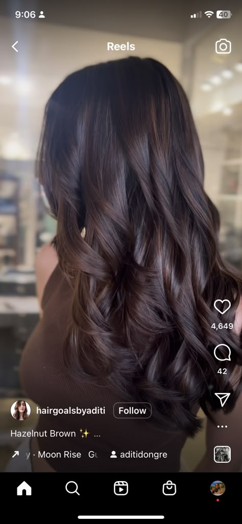 Hazelnut Brown Hair Color, Hazelnut Balayage, Hazelnut Brown Hair, Care Hairstyle, Hair Color And Cuts, Mahogany Hair, Curly Hair Videos, Hair Colour Ideas, Brunette Color