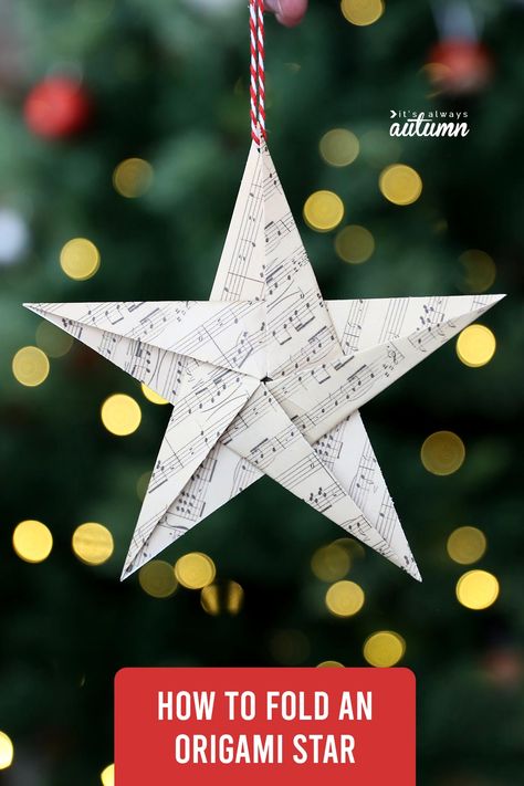 Paperchain Christmas Decoration, Small Christmas Tree Ornaments, Pretty Origami, White Christmas Tree Skirt, Charm Quilts, Paper Mobile, Origami Star, Paper Christmas Decorations, Paper Christmas Ornaments