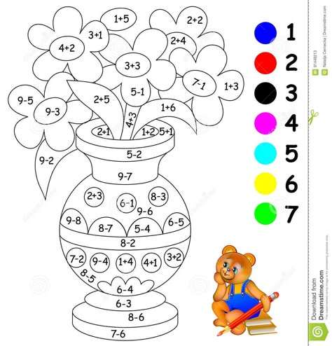 Illustration about Vector image. Scale to any size without loss of resolution. Illustration of mathematical, education, book - 91448213 Subtraction Kindergarten, Math Coloring Worksheets, Kindergarten Addition Worksheets, Math Exercises, First Grade Math Worksheets, Preschool Math Worksheets, Math Coloring, Kids Math Worksheets, Kindergarten Math Worksheets