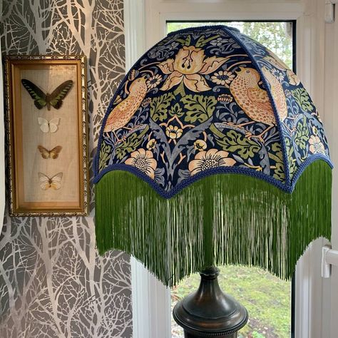 Are you interested in our Fringe Lampshade ? With our William Morris you need look no further. William Morris Interior, Fringe Lampshade, Print Lampshade, Vintage Lampshades, William Morris Strawberry Thief, Morris Print, Victorian Lamps, Victorian Lampshades, Maximalist Home