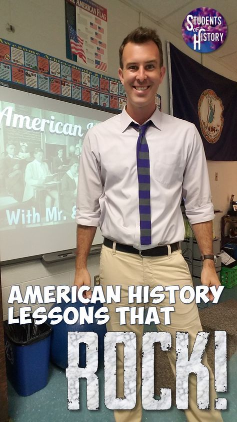 US History activities and lesson plans that ROCK! Students of History gives you projects and activities for every day of the school year - all planned out for American History! Us History Activities, High School American History, American History Activities, American History Projects, History Classroom Decorations, High School History Classroom, American History Curriculum, American History Classroom, 8th Grade History