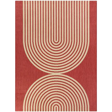 Etta Avenue™ Helmdon Indoor / Outdoor Area Rug in Red/Cream & Reviews | Wayfair Water Resistant Flooring, Contemporary Patio, Outdoor Rugs Patio, Patio Rugs, Patio Area, Outdoor Area Rug, Flat Weave Rug, Indoor Outdoor Area Rugs, White Area Rug