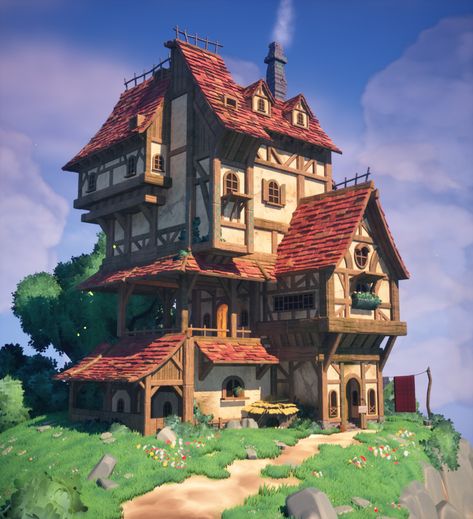 ArtStation - Medieval House Isometric Medieval, Fantasy House Concept, Fantasy Inn, Medieval House, Minecraft Medieval, House Games, Project Planning, Medieval Houses, Building Concept