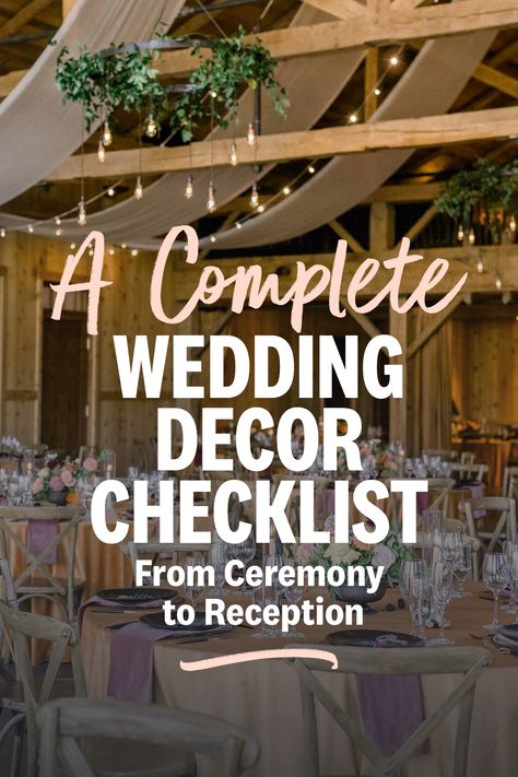 Checklist For Wedding Decorations, Wedding Decorating Checklist, Organizing Wedding Decorations, Wedding Decor Checklist Printable, Wedding Decor Inventory List, Wedding Reception Essentials List, Wedding Item Checklist, Must Have Wedding Decorations, Decor Checklist For Wedding