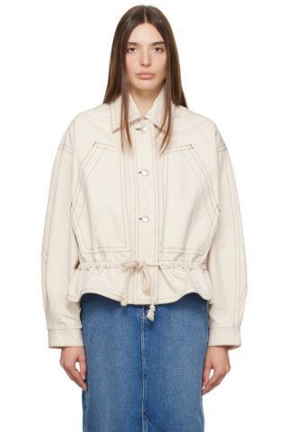 Isabel Marant Etoile - Off-White Delly Jacket Cool Denim Jackets, Light Fall Jacket, Denim Editorial, Zero Waste Fashion, Drawstring Jacket, Contrasting Stitching, Canvas Jacket, Embroidery On Clothes, Isabel Marant Etoile