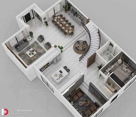 3D House Plan Arrangement Ideas Choose Best For Your Area - Engineering Discoveries Desain Pantry, 3d House Plans, 3d Floor Plan, House Floor Design, Home Design Floor Plans, 3d House, Model House Plan, House Construction Plan, Sims House Plans