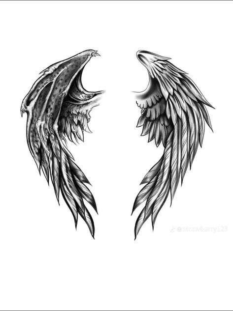 Demon And Angel Wings Tattoo, Evil Angel Wings Tattoo, Demon Wing Tattoo, Angel Devil Wings Tattoo, Angel And Demon Wings Tattoo, Angel And Devil Wings Tattoo, Demon Angel Wings, Demon Wings Tattoo, Devil Wings Tattoo