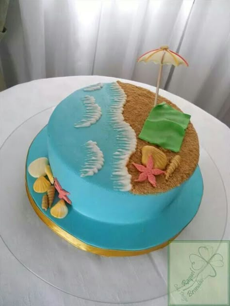 beach Volleyball Summer, Beach Birthday Cake, Tårta Design, Drawing Beach, Island Cake, Beach Themed Cakes, Vsco Beach, Ocean Cakes, Beach Cake