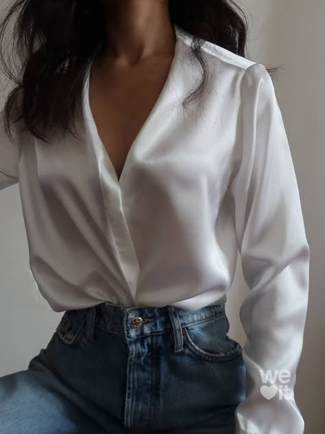 ♡ 𝓼𝓮𝓻𝓮𝓷𝓭𝓲𝓹𝓲𝓽𝔂 ♡ Silky Shirt Outfit, White Satin Shirt Outfit, Satin Shirt Outfit Classy, Satin Blouse Outfit Classy, Satin Shirt Outfit, White Blouse Outfit, Silk Blouse Outfit, Silk Shirt Outfit, White Satin Shirt