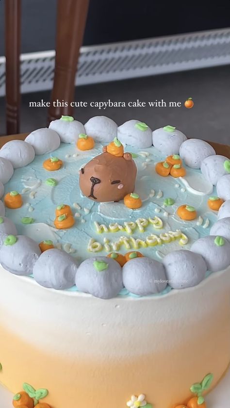 Capybara Cake Birthday, Korean Cake Design, Capybara Cake, Birthday Cake Funny, Cakes Creative, Cakes Pretty, Teen Birthday Invitations, Cake Funny, Minimalist Cake