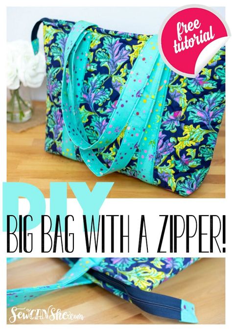 Zippered Tote Bag Pattern, Easy Tote Bag, Diy Purses, Purse Patterns Free, Tote Bag Pattern Free, Sew Bags, Bag Tutorials, Tote Bag With Zipper, Bags Sewing