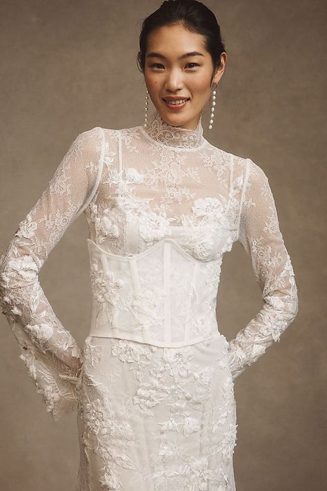 Watters Goody Corset Willowby By Watters, By Watters, Bride Attire, Lace Wedding Gown, Affordable Wedding Dresses, Wedding Gowns Lace, Tie Styles, Date Night Dresses, Mock Neckline