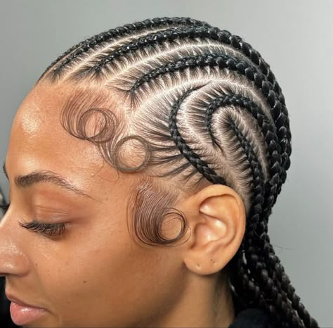 Women’s Cornrows, Cornrows With Patterns, Cornrow Patterns For Black Women, Conrow Braids Styles For Black Women, Curved Stitch Braids, 12 Cornrows Braids Straight Back, Patterned Cornrows, Female Cornrows, Cornwors Hairstyle Black Women