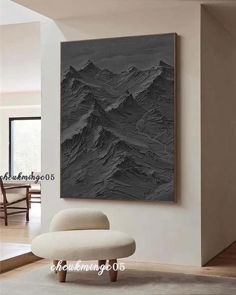 Black Wall Art Mountain Painting Black 3D Texture Mountain Painting Black Minimalist Plaster Painting on Canvas Wabi Sabi Wall Art cheukmingc05 is an art gallery offering hand-painted artwork. We focus on original, purely artistic hand-painted, exquisite artworks that meet personalized custom designs. Your paintings will be natural, fresh, and vibrant. The size and color of the oil painting can also be customized according to your needs. It's a pleasure to receive a custom order. Please contact Large Mountain Wall Art, Plaster Mountain Art, Canvas Art With Plaster, Canvas With Plaster, Black Painting Canvas, Plaster Canvas Art, Plaster Painting On Canvas, Textured Wall Art Black, Mountain Interior Design