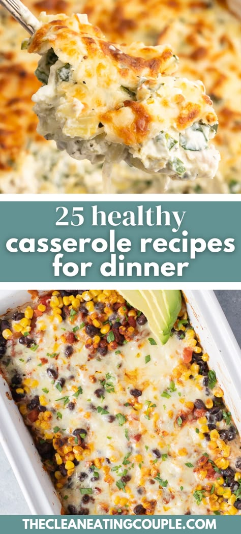 The best list of 25 Healthy Casserole Receips for Dinner. From chicken to ground beef, vegetarian and more - these are all easy to make and nutritious! Casseroles for dinner and breakfast! Easy Dinners With Lots Of Veggies, Dinner Recipes Healthy Ground Beef, Healthy Dinner Recipes Prep, Cheap Healthy Casseroles, Healthy Cheesy Meals, Healthy Filling Dinner Ideas, Healthy Recipes With Veggies, One Dish Lunch Ideas, Healthy Savory Dinner