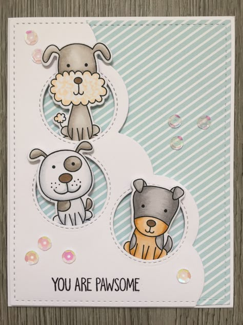 DIY Stamped/die cut Kid's card idea with Dog Theme Dog Cards Handmade, Handmade Animals, Mft Cards, Window Cards, Mft Stamps, Dog Cards, Kids Birthday Cards, Cat Cards, Marianne Design