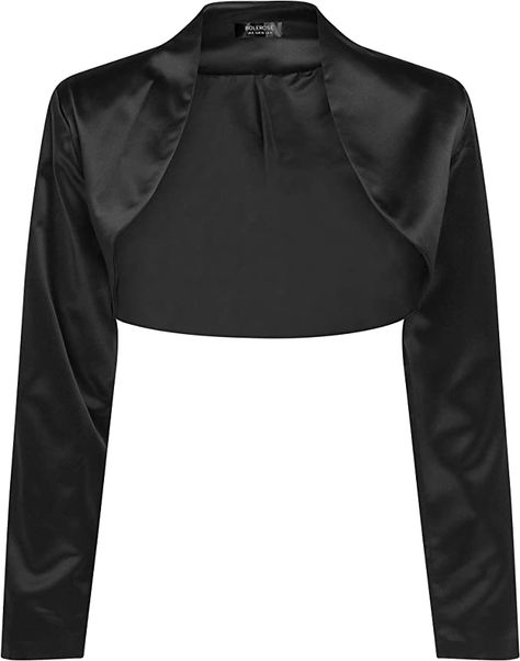 BOLEROSE Formal Long Sleeve Satin Bolero Shrug (Black, US 18) at Amazon Women’s Clothing store Satin Shrug, Jacket On Shoulders, Victorian Bodice, Steampunk Fashion Women, Bolero Top, Hipster Chic, Black Bridesmaids, Bolero Shrug, Christmas Party Outfit