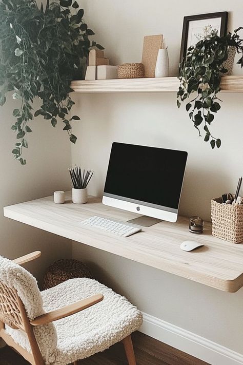 Save space with a DIY floating desk for small workspaces. Perfect for productivity without the clutter. #DIYDesk #SmallSpaceSolutions #HomeOffice Office Tv Room Combo, Wall Desk Floating, Home Office Tv Room Combo, Home Office Tv Room, Minimalistic Home Office, Home Office Tv, Floating Desk Ideas, Office Tv Room, Floating Wall Desk