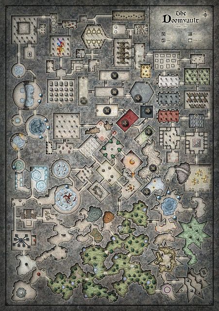 An hi-res version of the Doomvault poster map (DM's version) included as part of the D&D Encounters adventure Dead in Thay.  Sized at a massive 8000 x 11349 pixels, this battle map is perfect for home printing or screen display.  Purchase the hi-res download here - Dead in Thay; Doomvault Poster Map (Untagged & Massive Players Version) The Yawning Portal, Pathfinder Maps, Fantasy City Map, Map Layout, Rolling Dice, Bg Design, Tabletop Rpg Maps, Dark Sun, Adventure Map