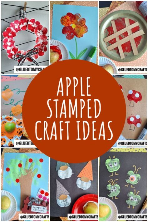 Apple Stamped Craft Ideas For Fall - Glued To My Crafts Apple Stamping Craft Preschool, Apple Stamping Craft, Food Activities For Toddlers, Craft Ideas For Fall, Apple Stamping, Apple Crafts, Paper Apple, Pumpkin Drawing, Paper Bag Crafts