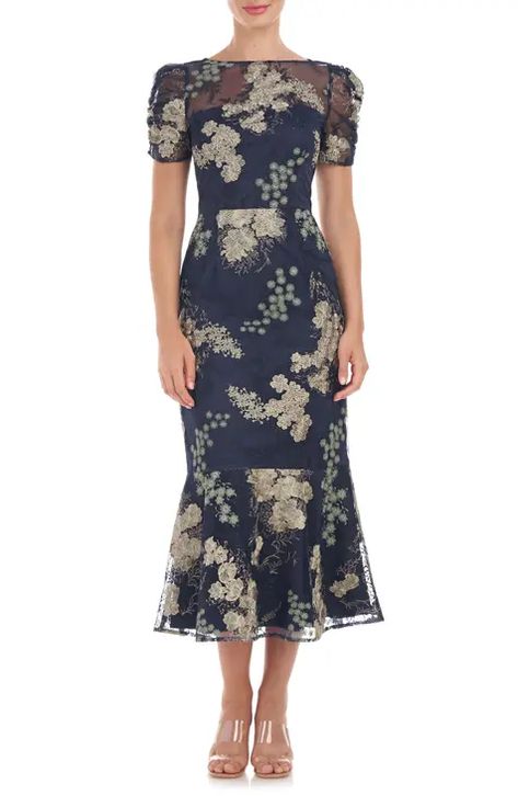 Wedding Guest Outfit Ideas | Nordstrom Embroidered Cocktail Dress, Flounce Hem Dress, Flounce Skirt, Mother Of Groom Dresses, Guest Attire, Embroidered Midi Dress, Wedding Attire Guest, Midi Cocktail Dress, Tea Length Dresses