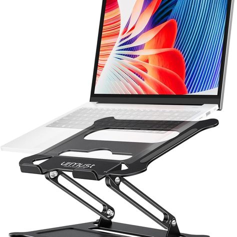 urmust Laptop Notebook Stand Holder, Ergonomic Adjustable Ultrabook Stand Riser Portable with Heat-Vent Compatible with MacBook Air Pro, Dell, HP, Lenovo Light Weight Aluminum Up to 15.6"(Black) You can find the link profile Heat Vents, Macbook Air Pro, Macbook Air, Macbook, Notebook, Laptop, Heat, Black