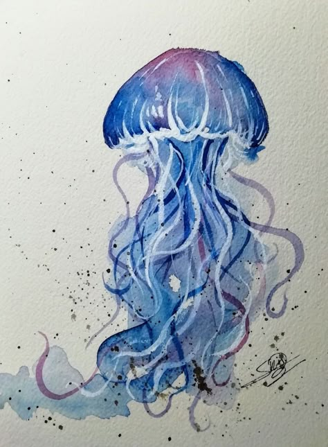 Jellyfish Oil Pastel, Jellyfish Painting Easy, Christian Drawings, Watercolor Jellyfish, Sea Creatures Art, Jellyfish Painting, Jellyfish Drawing, Blue Jellyfish, Jellyfish Art