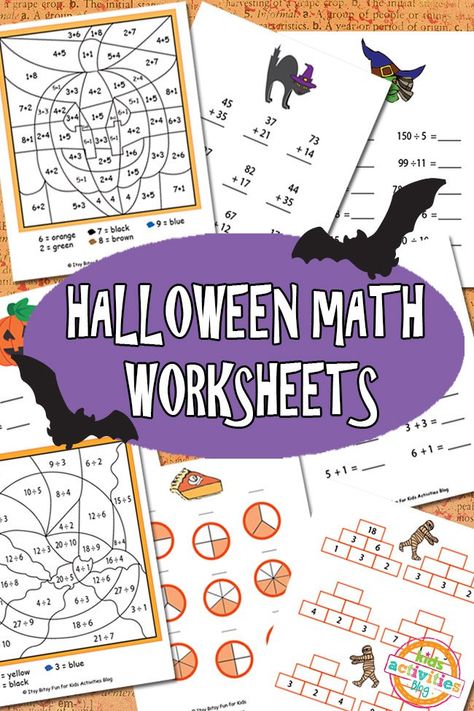 Halloween Math Worksheets Free Kids Printable Halloween Math Worksheets, Halloween Math Activities, Math Sheets, Halloween Worksheets, Halloween Kunst, Halloween Math, Kids Math Worksheets, Printable Activities For Kids, Homeschool Math