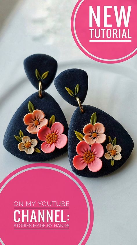 Clay Earrings Tutorial, Diy Polymer Clay Earrings, Tutorial Polymer Clay, Diy Polymer Clay, Polymer Clay Embroidery, Beaded Jewelry Earrings, Polymer Clay Flower Jewelry, Diy Earrings Polymer Clay, Flowers Earrings