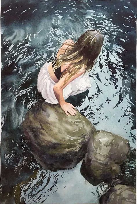 Marcos Beccari Watercolor Painting Marcos Beccari, Mary Whyte, Figure Portrait, Caricature Sketch, A Level Art Sketchbook, Underwater Art, Contemporary Watercolor, Female Art Painting, Modern Art Paintings