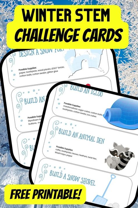 Winter Stem Activities For Kids, Stem Challenge Cards, Stem Task Cards, Winter Stem Challenges, Stem Winter, Winter Stem Activities, Toddler Stem, Winter Stem, Winter Math Centers