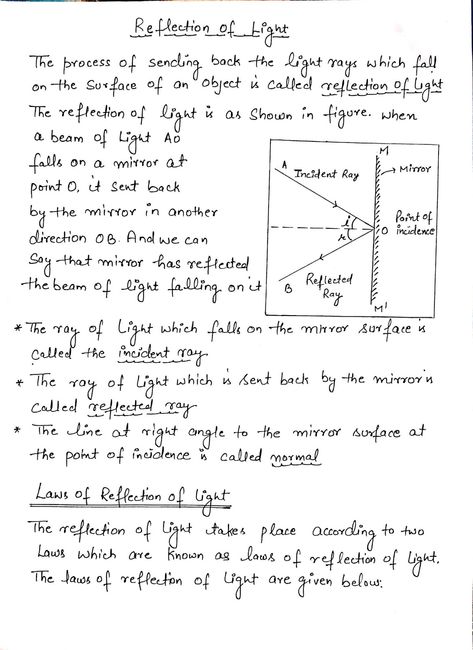 Class12 Chemistry Notes, Physics Reflection Of Light Notes, Light Notes Physics, Physics Light Notes, Light Reflection And Refraction Class 10, Refraction Of Light Notes, Reflection And Refraction Of Light, Light Physics Notes, Light Class 10 Notes