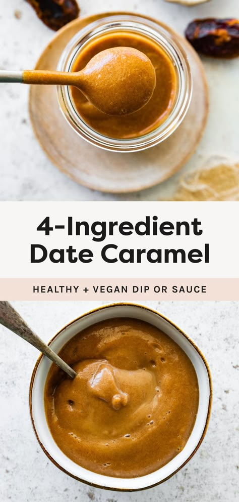 A quick and easy recipe for 4-ingredient date caramel made from Medjool dates. It's perfect as a dip or topping for all your favorite healthy treats. Date Sauce Recipe, Date Recipes Healthy, Date Sauce, Carmel Recipe, Date Caramel, Eating Bird Food, Dessert Recipies, Date Recipes, Allergy Free Recipes