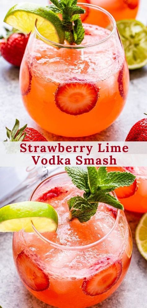 Vodka Smash, Vodka Recipes Drinks, Summer Drinks Alcohol, Cocktail Drinks Alcoholic, Healthy Cocktails, Vodka Cocktail, Strawberry Lime, Yummy Alcoholic Drinks, Vodka Recipes