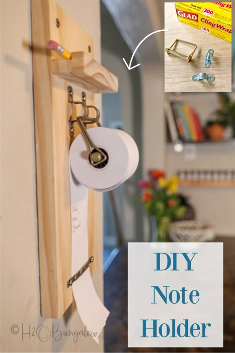 How To Make Wall Mounted Paper Roll Note Holder - H2OBungalow Wall Mounted Paper Roll, Woodworking Tools List, Best Woodworking Tools, Paper Roll Holders, Paper Dispenser, Outdoor String Lights, Note Holders, Free Woodworking Plans, Diy Cans